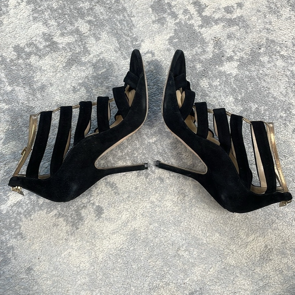 SOLD - Jimmy Choo Fathom Strappy Cage Bootie Heels Gladiator Black Sz 37 - Picture 9 of 16